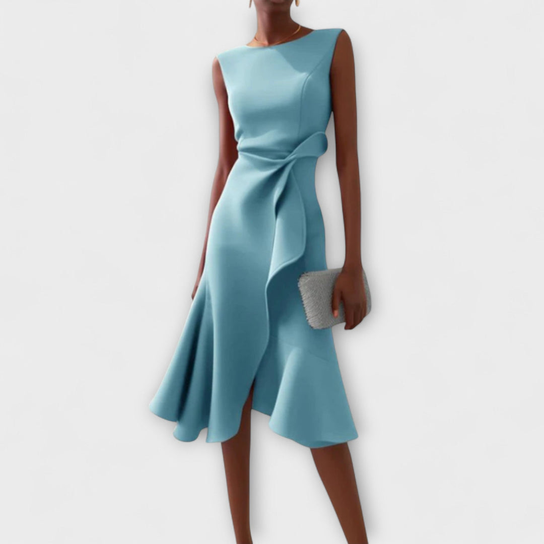 Elise | Asymmetric Ruffle Midi Dress