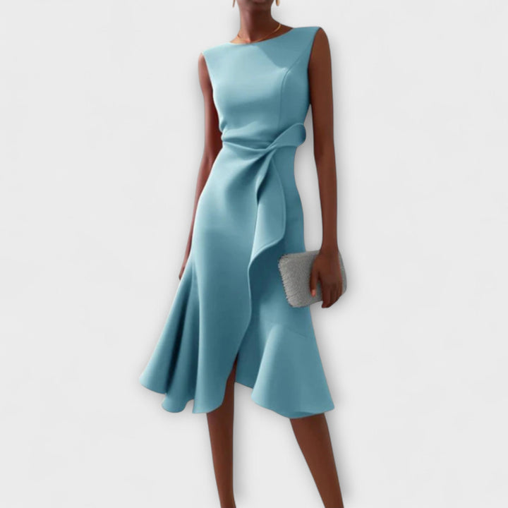 Elise | Asymmetric Ruffle Midi Dress