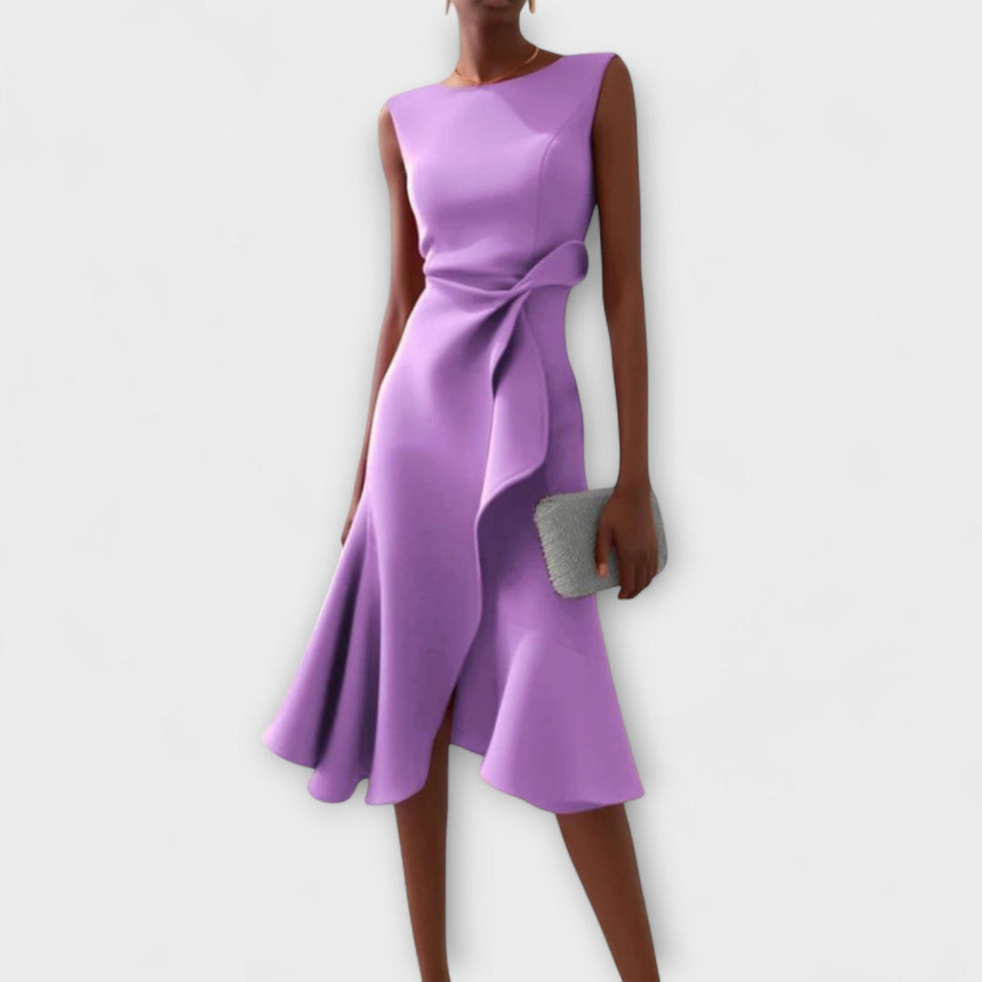 Elise | Asymmetric Ruffle Midi Dress
