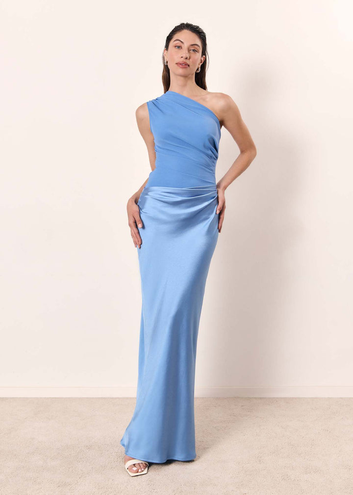 Nikkie | One-Shoulder Ruched Satin Maxi Dress