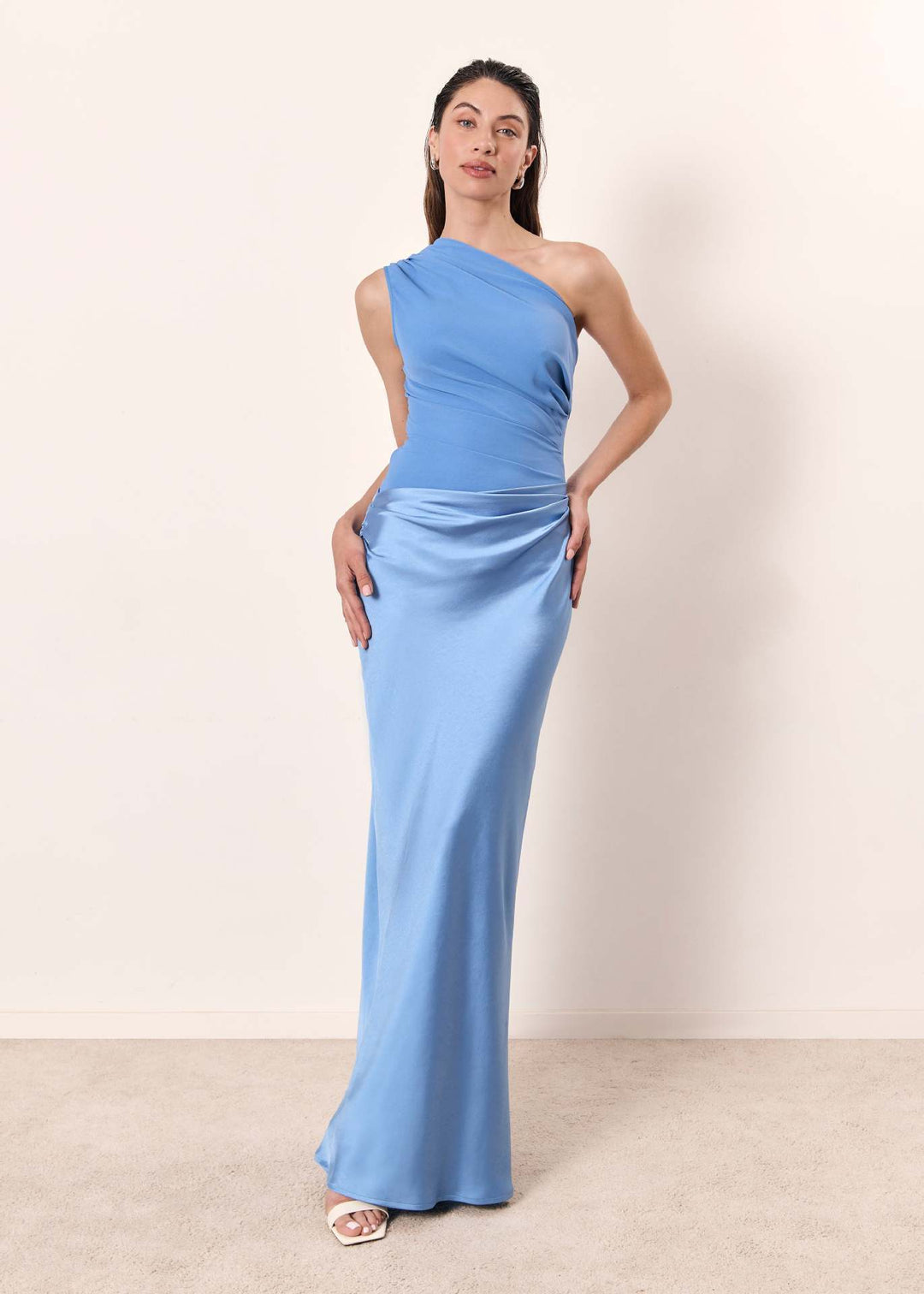 Nikkie | One-Shoulder Ruched Satin Maxi Dress